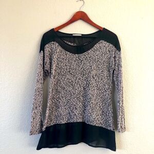 Lush Sheer Black Pink Textured Flowy Top M